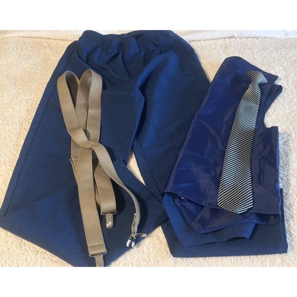 Van Heusen Boys Set Vest Pants Suspender Tie Navy Blue Size12 White Shirt Small - Picture 2 of 15